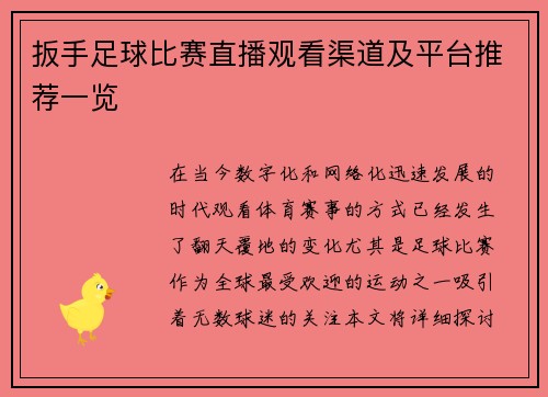 扳手足球比赛直播观看渠道及平台推荐一览